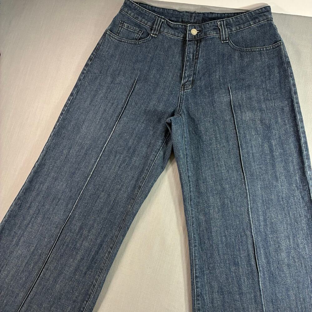 Women's Wide Leg Flare Jeans 30x31 Blue High Rise Stretch Denim Unbranded - Picture 2 of 12